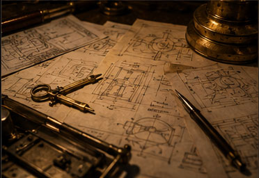 Les premiers plans de Trinity dessinés dans l'atelier.